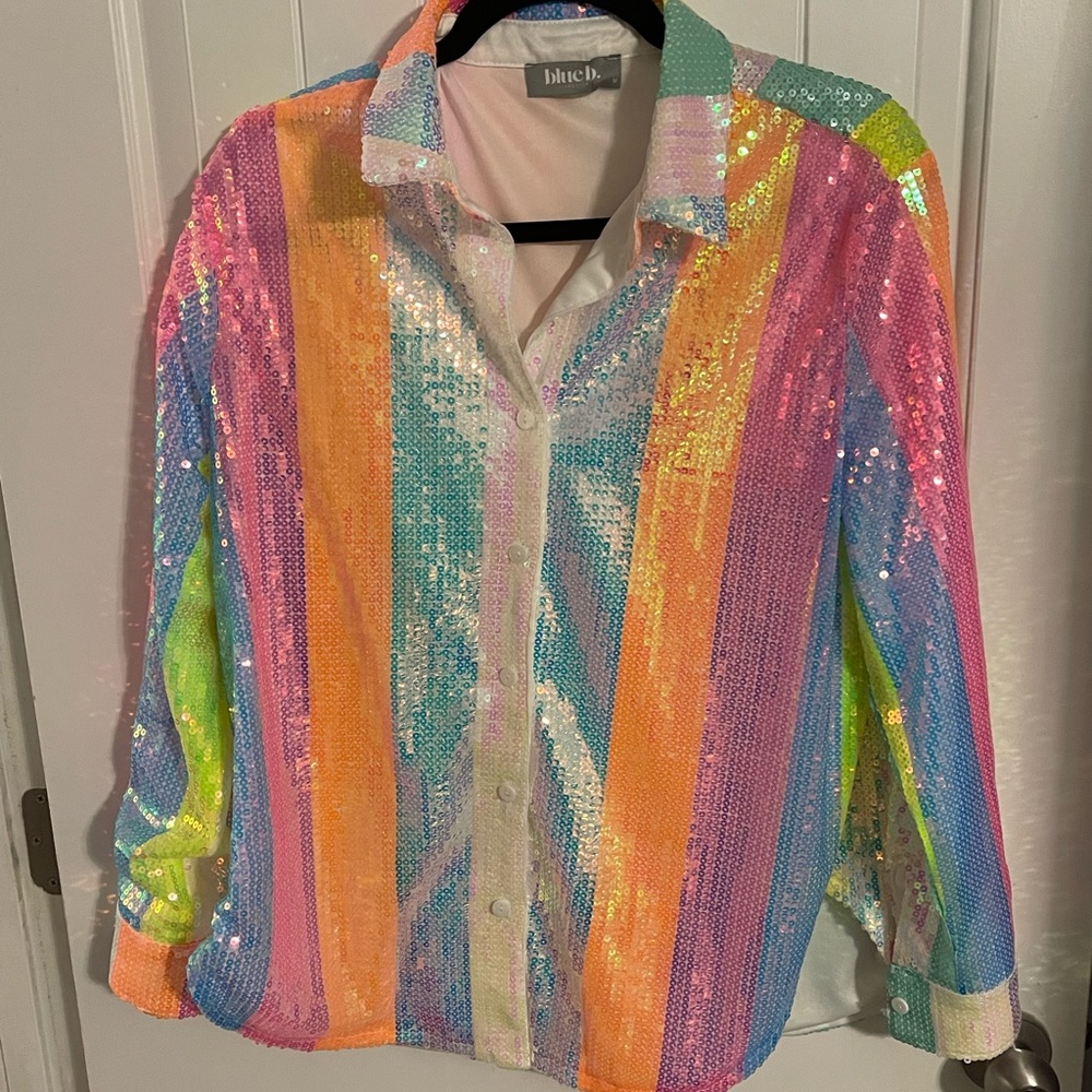 Multi-Color Sequin Button Up